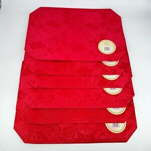 Better Home Red Damask Placemats Set of 6 18x12 Christmas Holiday Table Decor